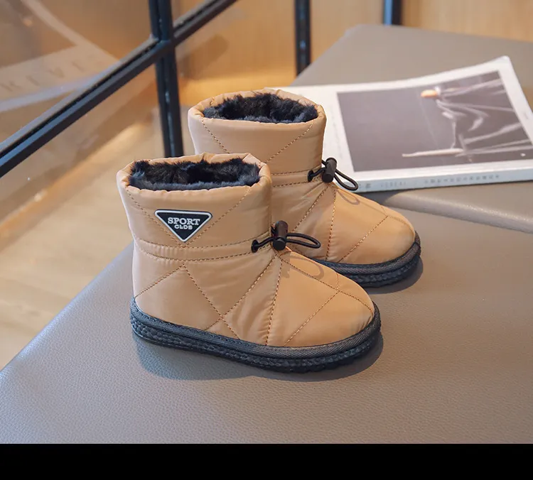 Winter Kids Snow Thick Fur Morden Sewing Elastic Band Children Youth Flat Black Brown Non-slip Cutefeet Warm Boys Girls_voghion.com