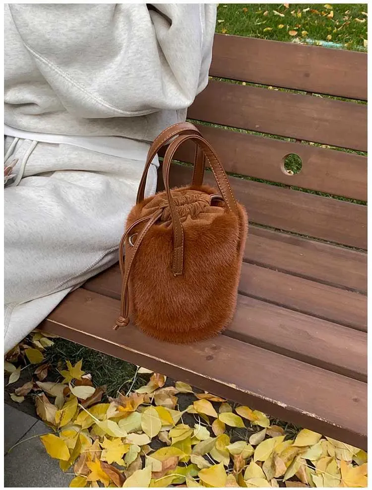 Borsa a secchiello in peluche retro donna borsa a tracolla_voghion.com