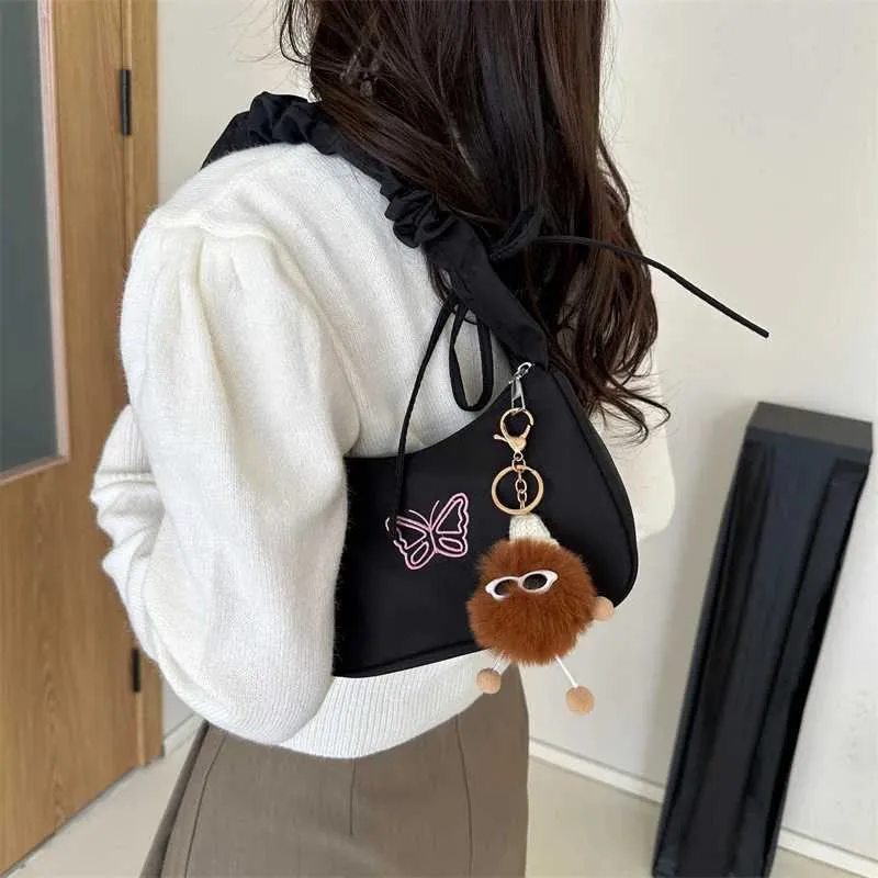 Cute Embroidered Bowknot Shoulder Bag Women Nylon Pleated Handbag_voghion.com