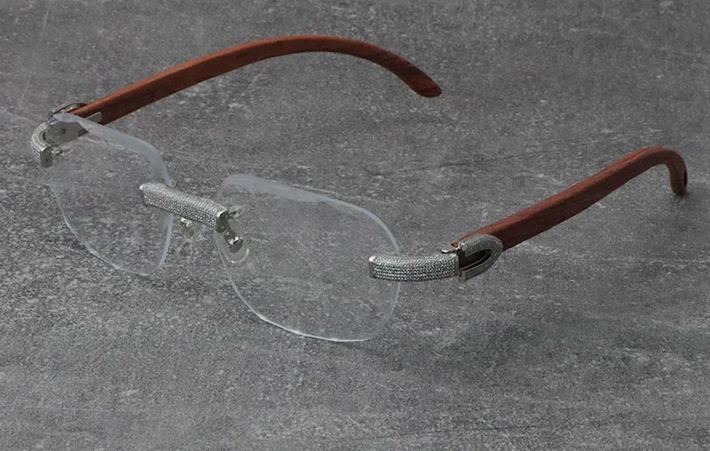 2022 Nuovo Nero Mix Bianco Montature in Corno di Bufalo Occhiali da Sole in Legno Senza Montatura con Diamanti incastonati Occhiali da Uomo Donna con Decorazione C Rocce_voghion.com
