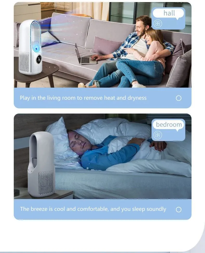 Portable USB Cooler Leafless Electric 6 Speed Silent Timer Air Conditioner Cooling Humidifier Conditioning Fan_voghion.com