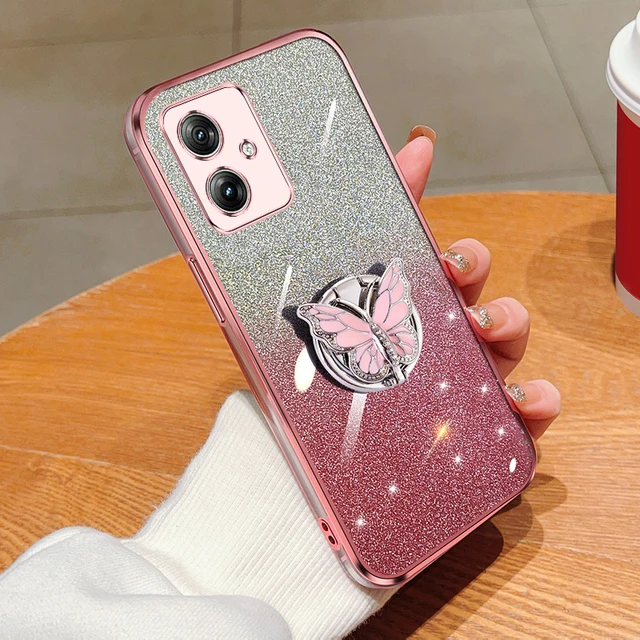 Butterfly Bracket Glitter Plating Case Fir Motorola Moto G54 E20 G30 G73 G42 G32 G22 E7 G20 G9 Cover_voghion.com