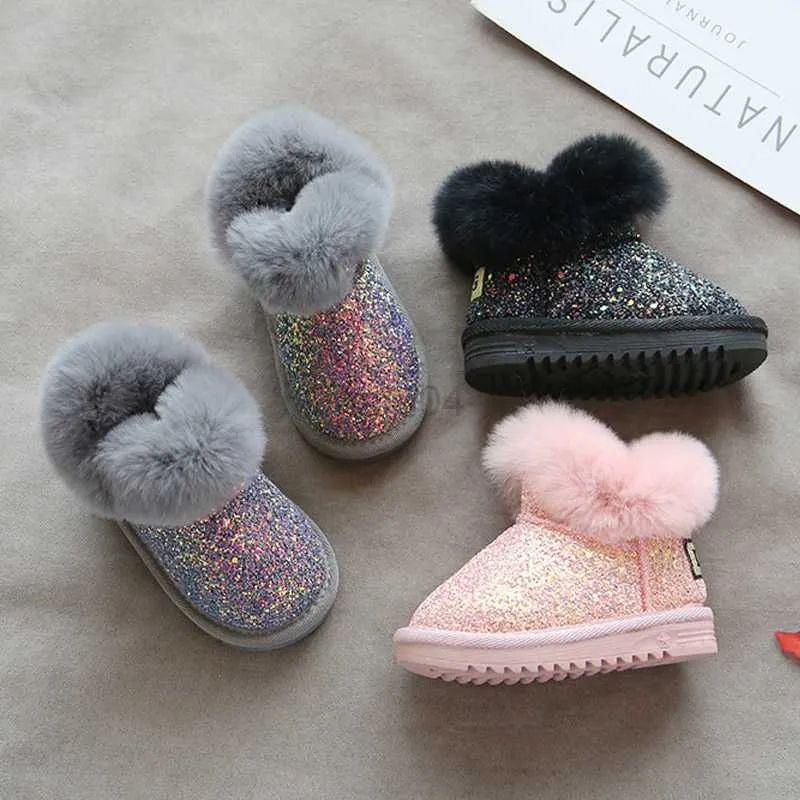 Children Snow 0-10 Years for Baby Pink Girls Kids Winter Shoes Warm Plush Fashion Platsform Short Boots Black Gray_voghion.com