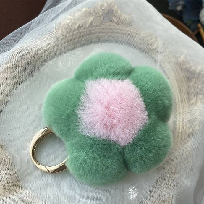 Adorável chaveiro de pele de coelho com flor - mistura de cores pastel e pingente de margarida para meninas, acessório fofo para bolsa e presente para lembranças de viagem_voghion.com