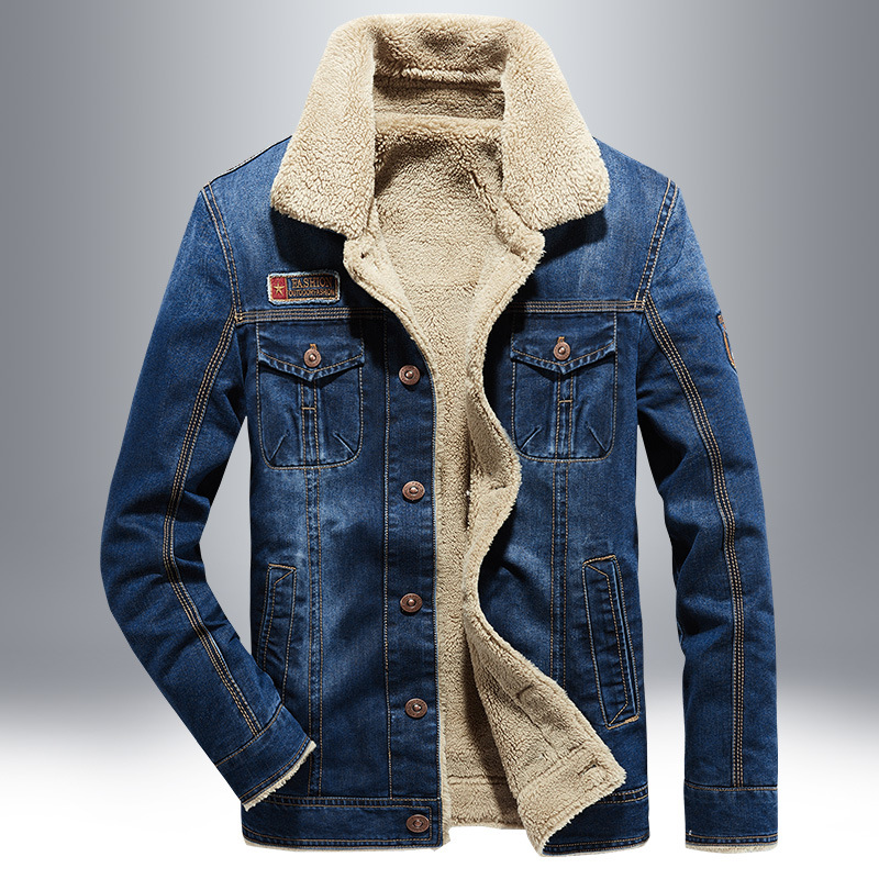 Winter plush and thick denim oversized warm cotton jacket, men's new fashion products