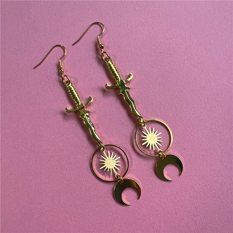 Earrings New Bohemian Sun Moon Dagger Sword Fancy Earrings_voghion.com