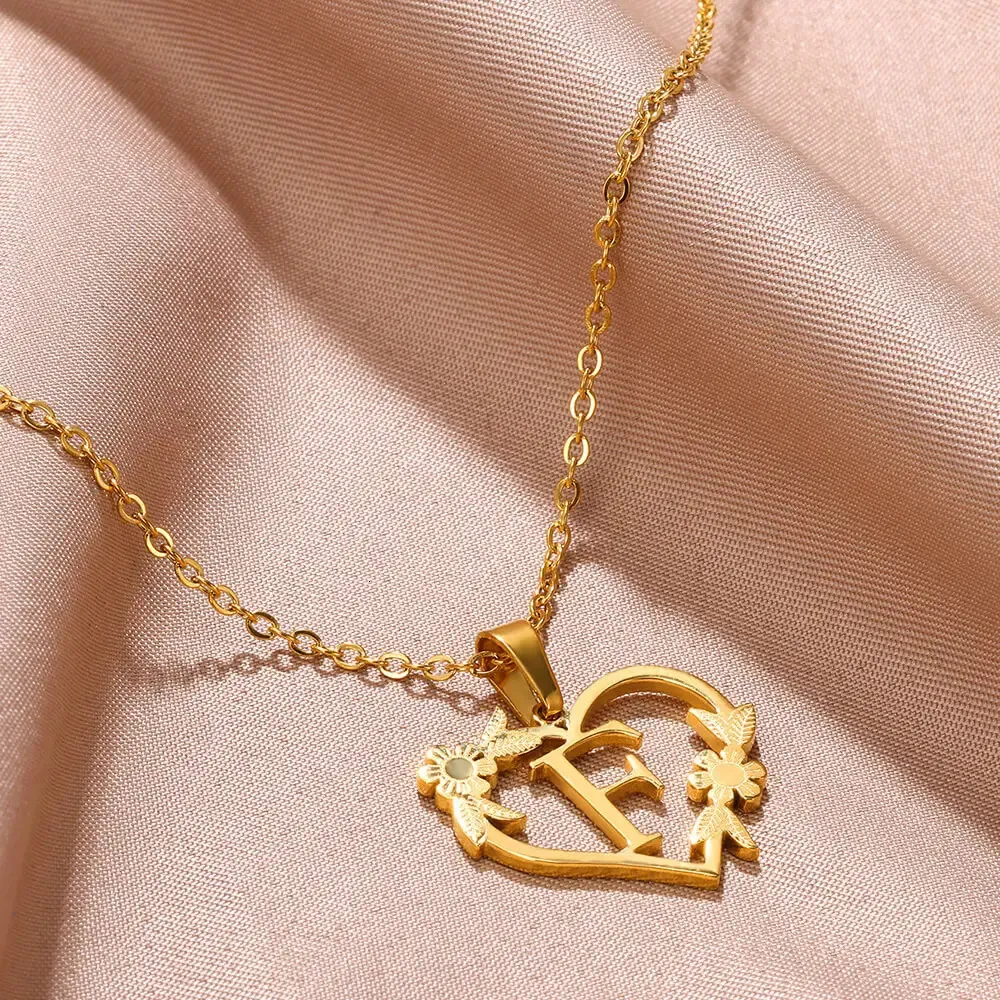 Anhänger Halsketten AZ Edelstahl Schmuck Initiale Herzanhänger geeignet für Frauen Liebeskette Anfangsbuchstabe_voghion.com
