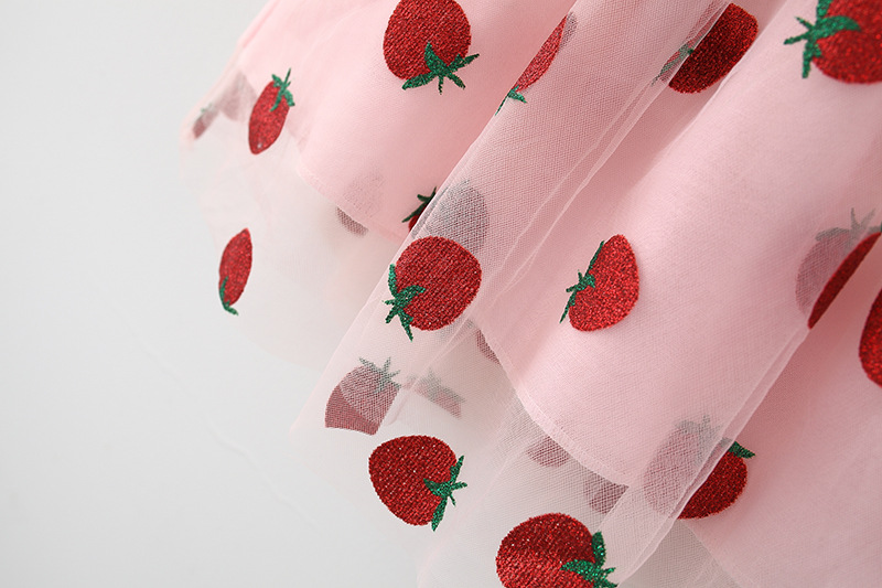 Neugeborenen Kleid Sommer Prinzessin Kleid Koreanischen Stil Erdbeere Stickerei Mesh Bowknot Denim Kleid Kinder Kleidung Senden Hut_voghion.com