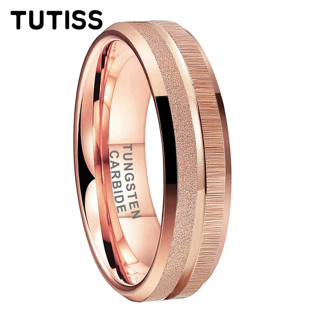Hot sales TUTISS 8mm Sandblasted Finish 14K Gold Plated Tungsten Ring for Men Women Fashion Engagement Wedding Band Comfort Fit_voghion.com