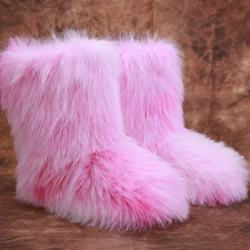 Dames laarzen platform schoenen Mode winter laarzen roze geel groen meisje dames sneeuw laarzen enkel hoog bont Wandelen Sneakers_voghion.com