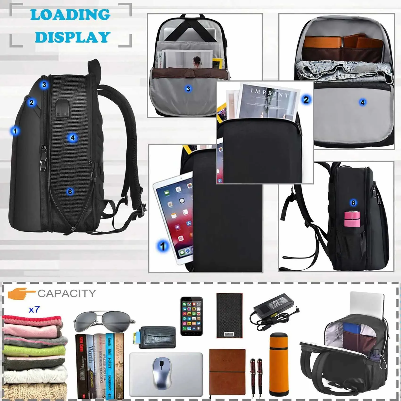 ZINZ Rucsac pentru laptop subțire și extensibil de 15,6 inch, antifurt, pentru călătorii de afaceri, pentru bărbați și femei C241031_voghion.com