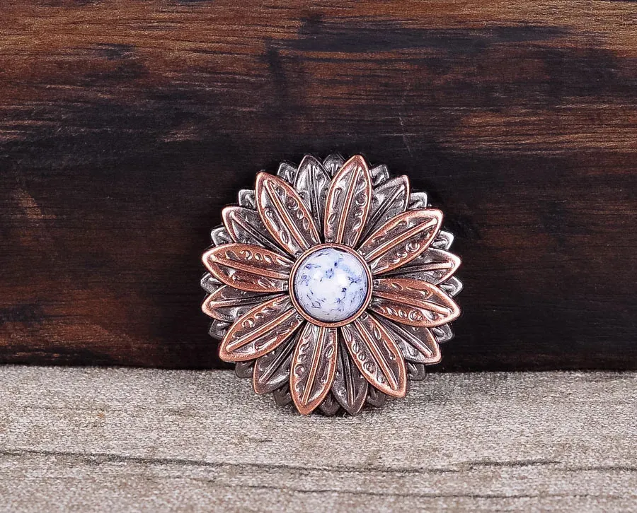 10PCs 30*30MM Künstlerische Metall Blume Antike Kupfer Concho mit Weiß Türkis 240710_voghion.com