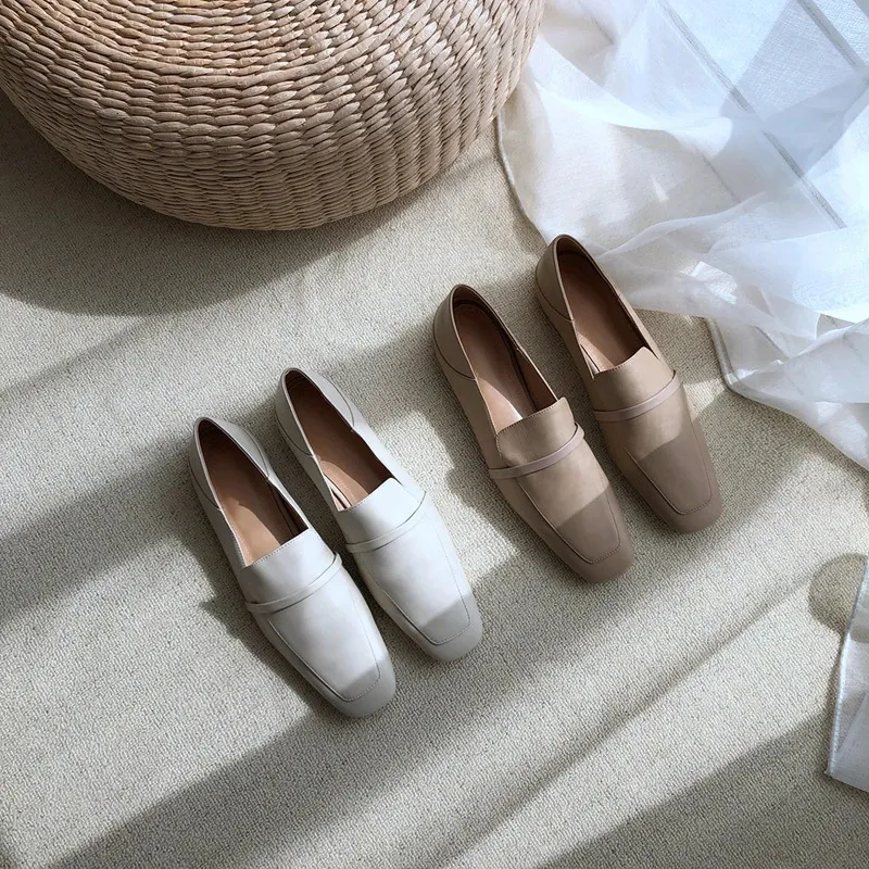 Damen Slipper Aus Rindsleder Mit Eckiger Kappe Walking Schuhe_voghion.com