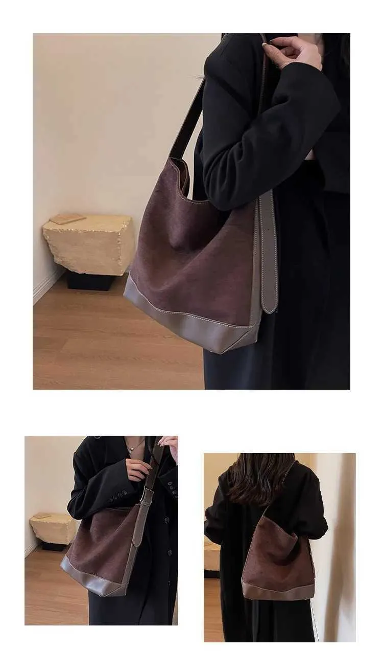 Fortschrittliche, stilvolle Umhängetasche aus Wildleder im Retro-Stil mit großem Fassungsvermögen, Umhängetasche zum Pendeln, ba241216_voghion.com