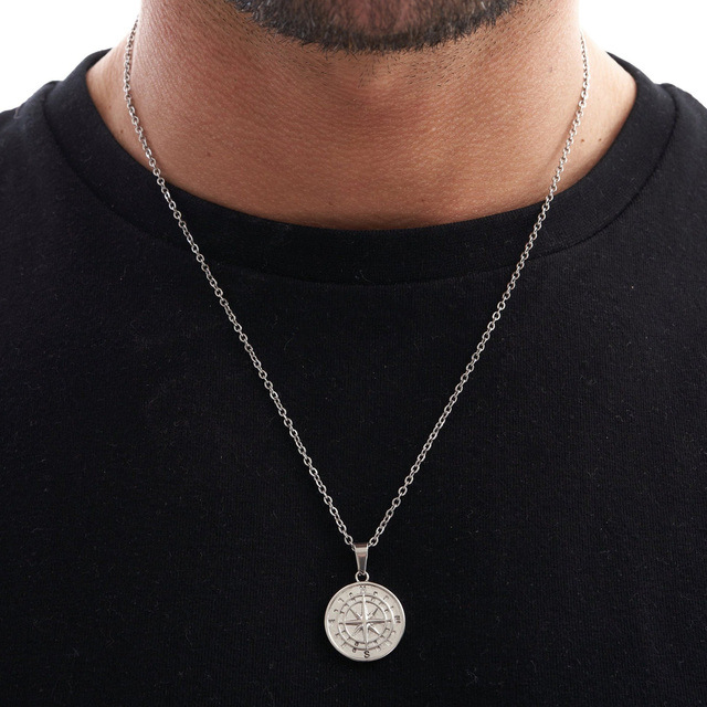 Collana a strati da uomo con ciondolo a forma di bussola nautica da viaggio, gioielli alla moda, molto venduta_voghion.com