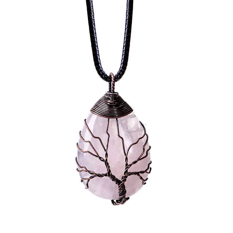 Natuursteen Crystal Drop-vormige Draad Wond Lucky Tree Hanger Ketting Vrouwen Romantische Sieraden Choker Vriendin_voghion.com