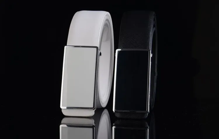 Stylish white black leather strap man Korean edition, trendy youth simple and smooth casual belt male, free shipping._voghion.com