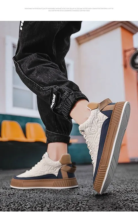 Nowe, modne, płócienne, oddychające, męskie, uniwersalne, białe, na grubej podeszwie, w stylu casual, modne, beżowe, bez wzorów_voghion.com