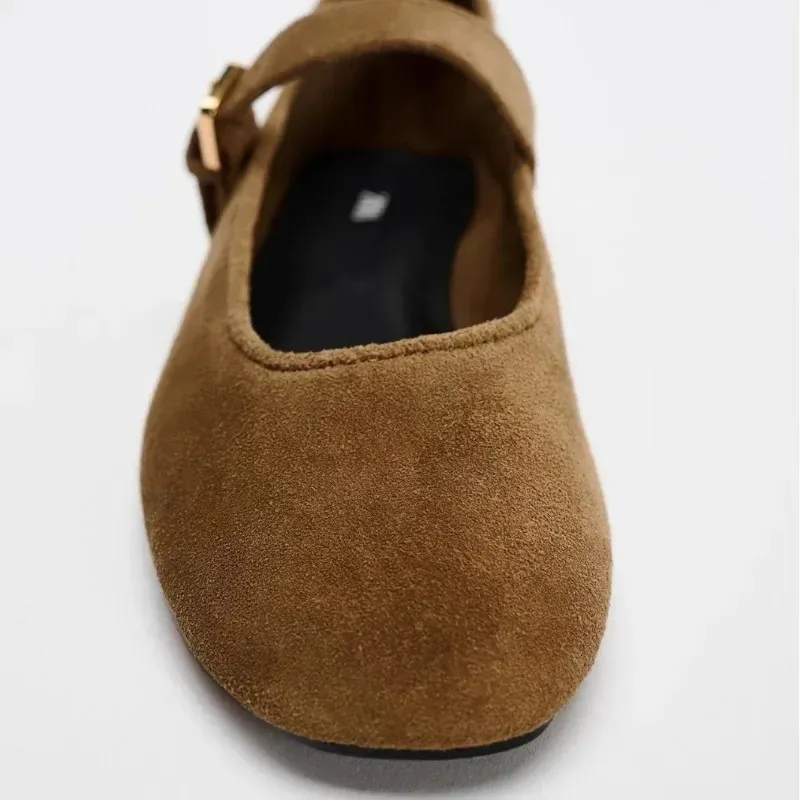 Brown Barefoot Mary Jane Flats For Women Comfortable Walking Shoes_voghion.com