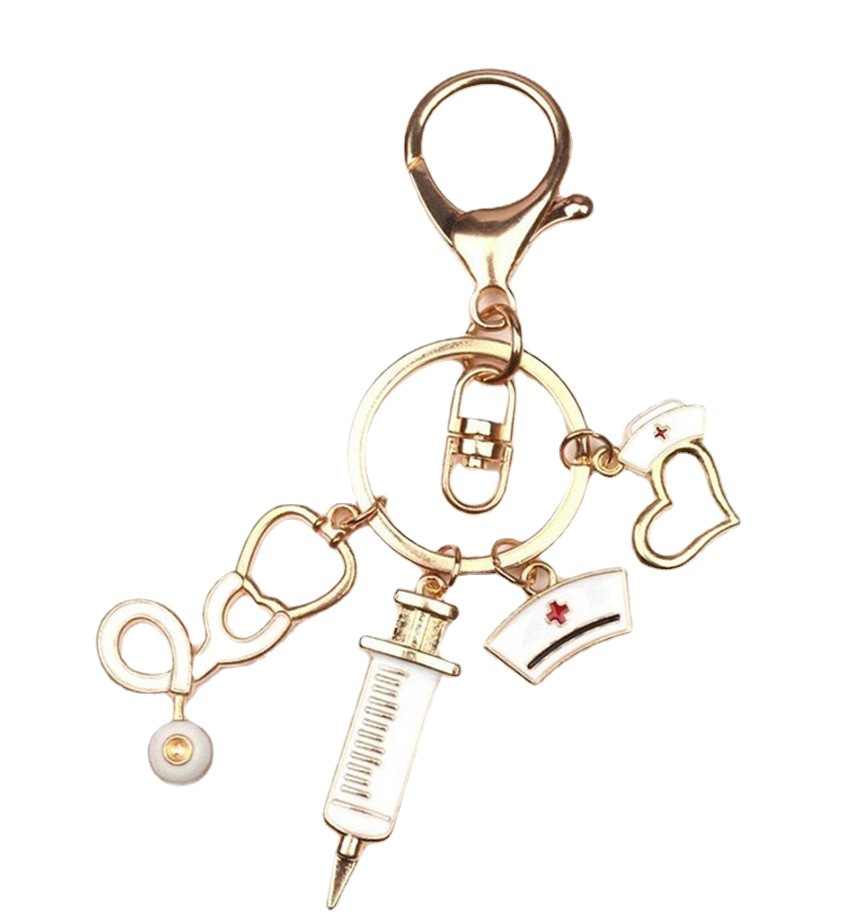Chaveiro pingente amor touca de enfermeira seringa estetoscópio_voghion.com