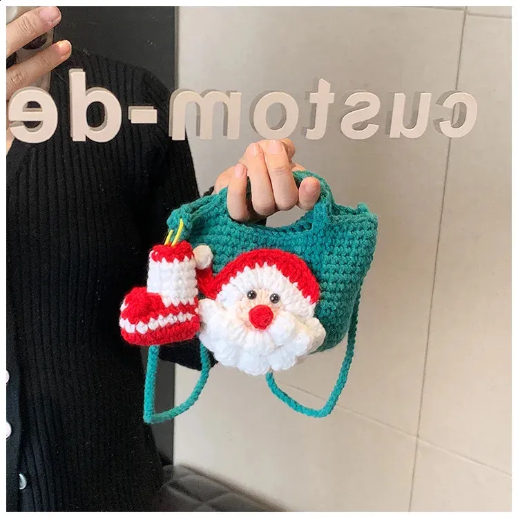 Semplice e carina borsa a tracolla casual versatile in maglia natalizia infantile 2024 tendenza moda di nicchia 240912_voghion.com