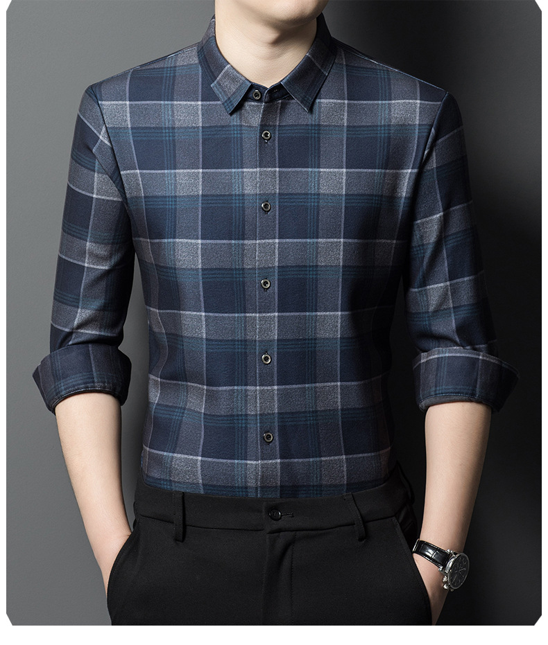 2024 Autumn/Winter New Traceless Men's Wool Plush Thickened Long sleeved Shirt Business Breathable Shirt_voghion.com
