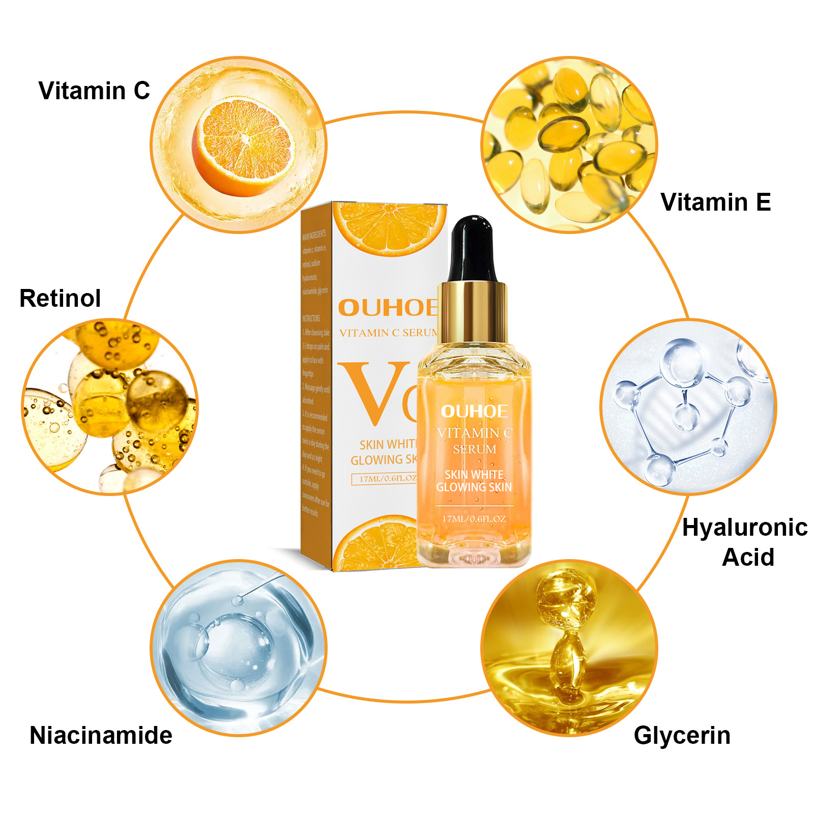OUHOE Vitamin C Feuchtigkeitsspendende und aufhellende Haut Aufhellende Feuchtigkeitsspendende und straffende Essenz_voghion.com