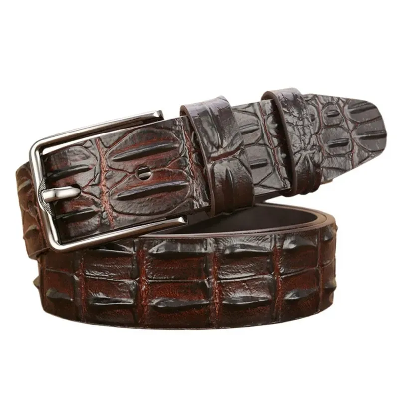 Ceinture en cuir véritable avec boucle ardillon en alligator pour homme, design tendance, 220712_voghion.com
