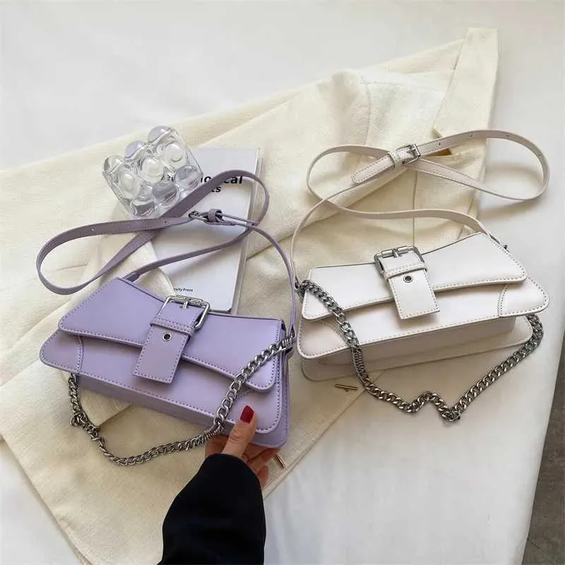 Borsa a tracolla con catena da donna in tinta unita, piccola borsa in pelle PU e portafoglio, vintage, marchio da donna, con patta, tracolla SG_voghion.com