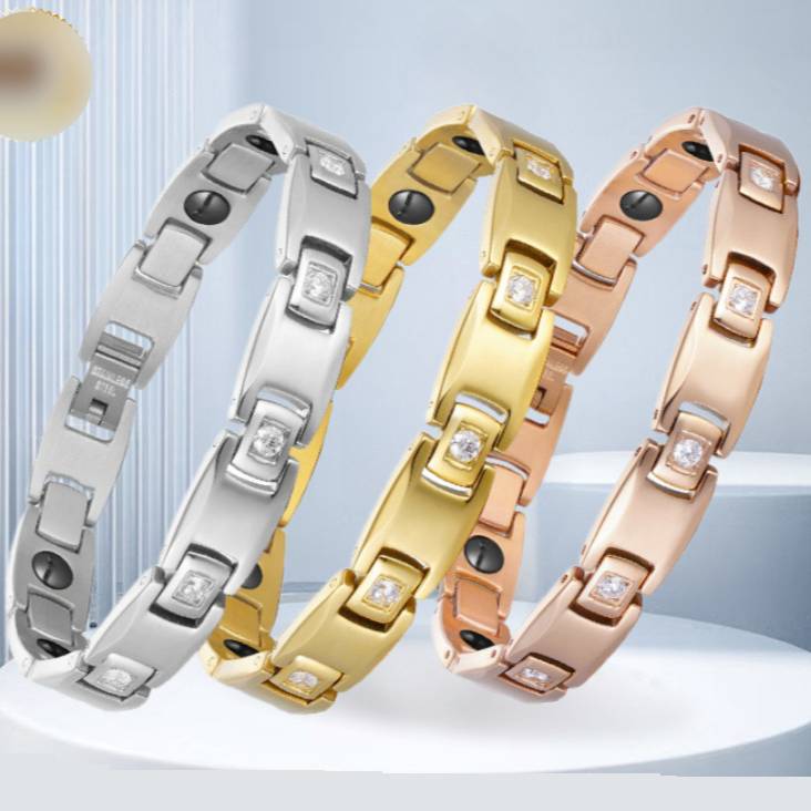 Bracelet magnétique à breloques en acier inoxydable avec zircon_voghion.com