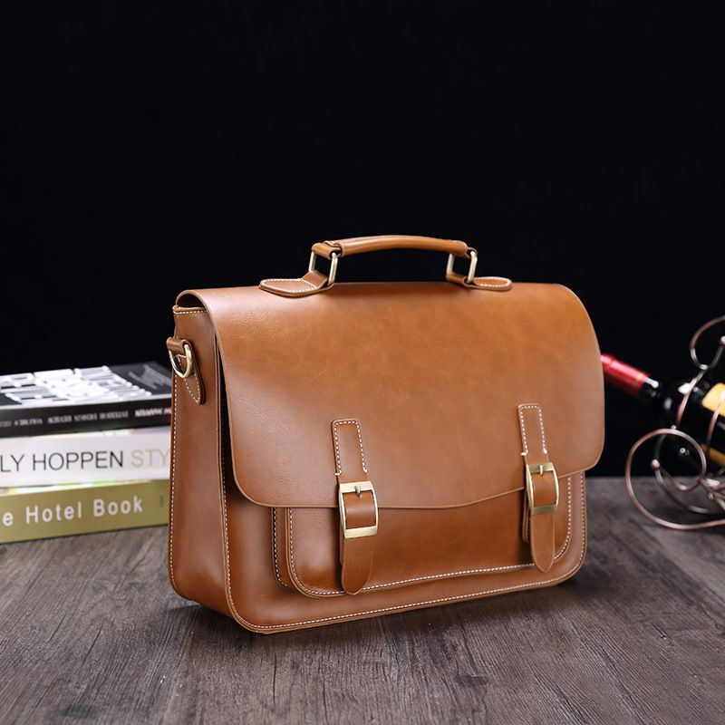 Neue business Crazy Horse PU aktentasche männer schulter umhängetasche Halb-förmigen horizontale retro handtasche herren_voghion.com