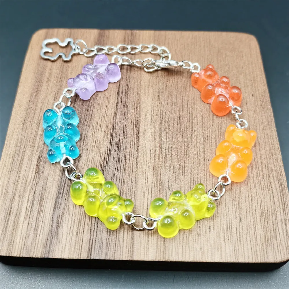 Pulseras de eslabones con bonitos ositos de goma, cadena de acero inoxidable, colgantes, dijes para mujeres, hombres, muñecas, tobillos, joyería para niñas._voghion.com
