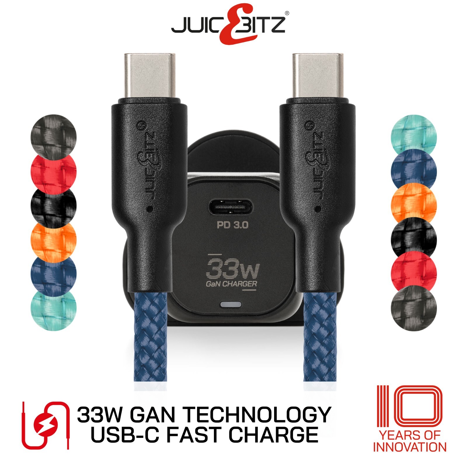 JuicEBitz® USB Type C Fast Charger Plug & Braided Cable For Samsung Mobile Phone_voghion.com