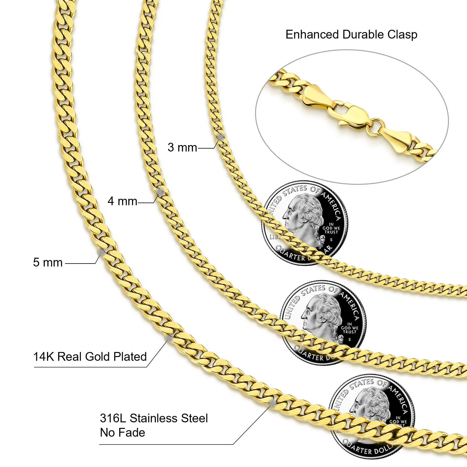 KRKC all'ingrosso 3mm 4mm 5mm 6mm 8mm 14k placcato oro in acciaio inossidabile Miami cubano maglia collana chiusura a moschettone catene da uomo_voghion.com