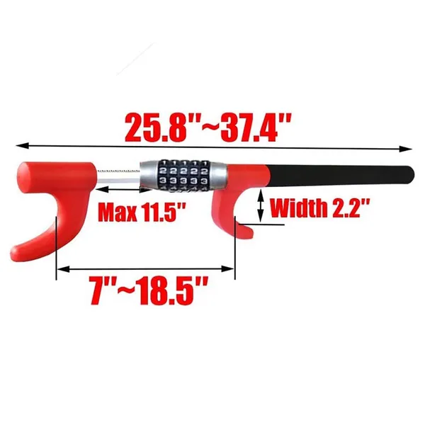 Blocco antifurto per volante a forma di U, per interni auto, codice 12419, blocco a combinazione per volante, colore rosso._voghion.com