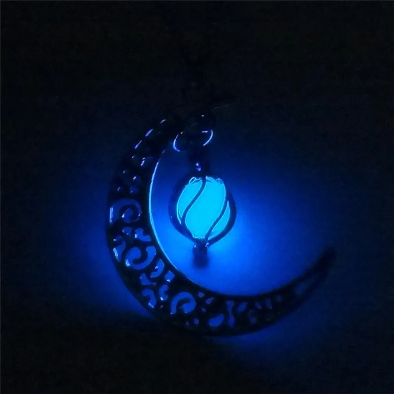 Luminous Moon Pendant Necklace Silver Plated Jewelry For Women_voghion.com
