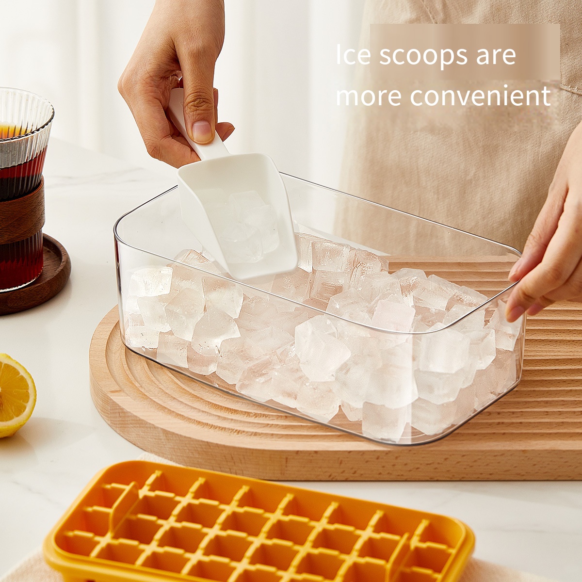 Stampo per cubetti di ghiaccio in silicone, grande capacità, stampo per cubetti di ghiaccio, riutilizzabile, per alimenti, con coperchio, palette per ghiaccio, accessori da cucina_voghion.com