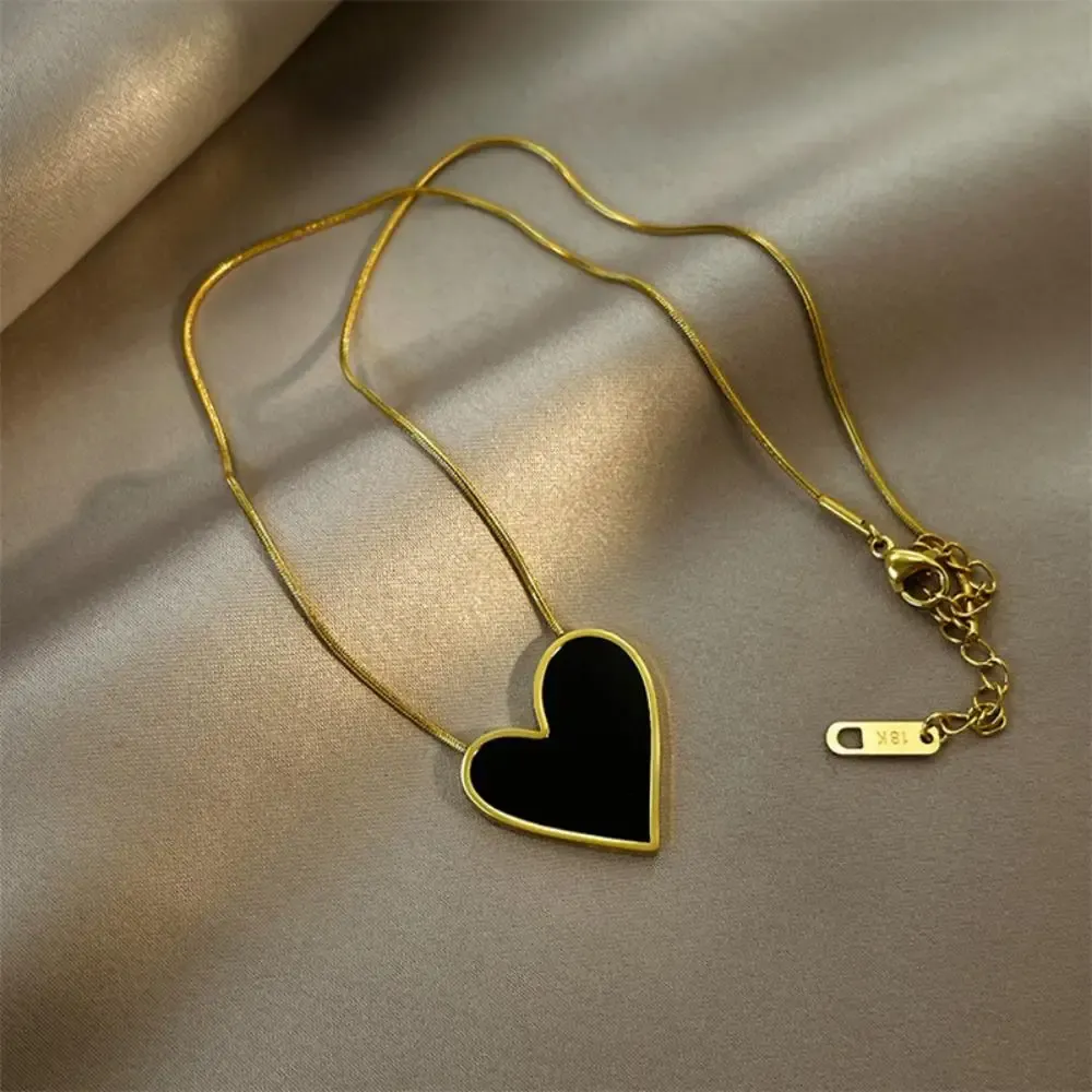 Catene in acciaio inossidabile grande cuore nero collana pendente per donna ragazza moda girocollo gioielli resistenti allo sbiadimento_voghion.com