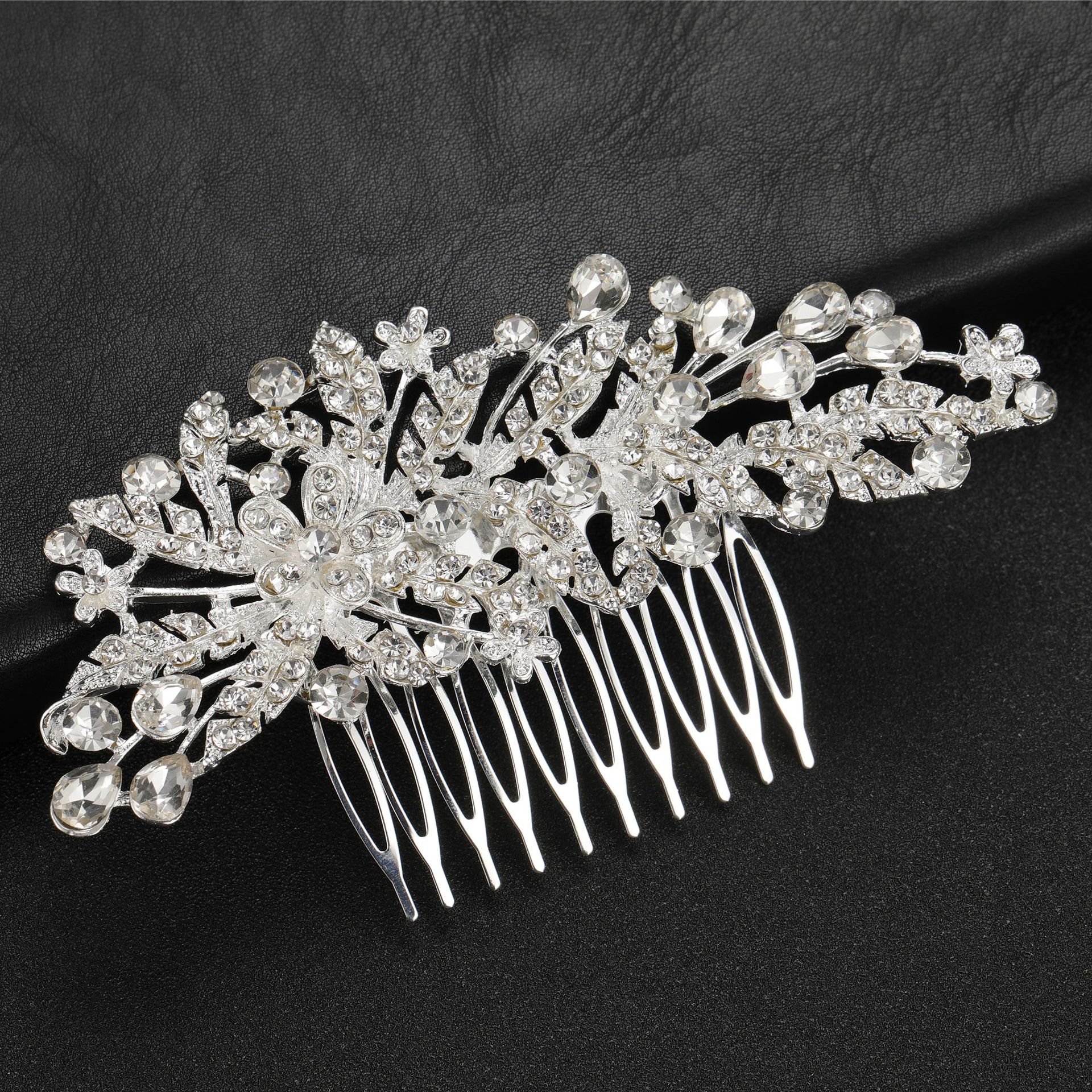 Accessori per capelli da sposa in lega con diamanti, farfalla, foglia, pettine per capelli in vetro, inserto per pettine, pettine laterale, produttore di accessori per capelli all'ingrosso_voghion.com