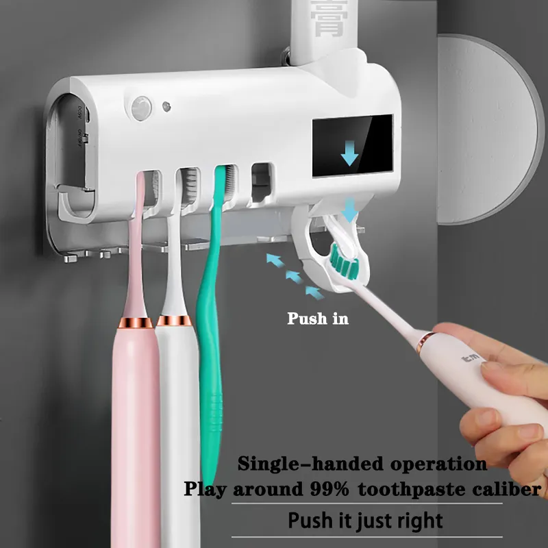 Toothbrush Holders Toothpaste Dispenser Solar Energy Bathroom Storage Box Multifunction USB Charge_voghion.com