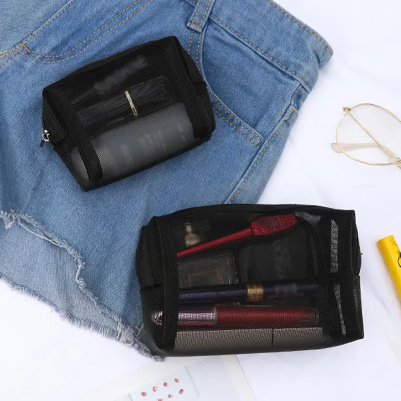 Borsa cosmetica portatile da viaggio in rete per donne, con cerniera, organizer trasparente per cosmetici, articoli da toeletta, beauty case_voghion.com