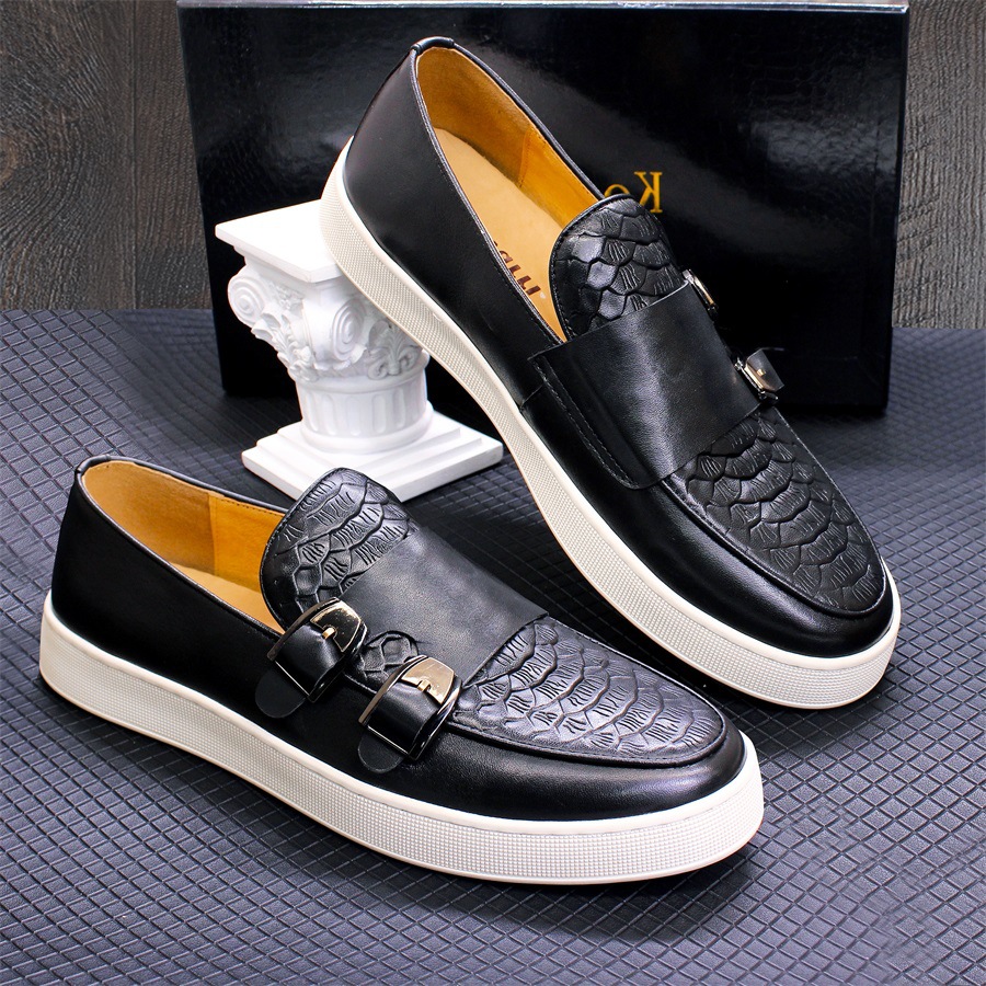Chaussures pour hommes double boucle chaussures en cuir décontracté mocassins en cuir véritable hommes chaussures plates confortables quotidien polyvalent sans lacet