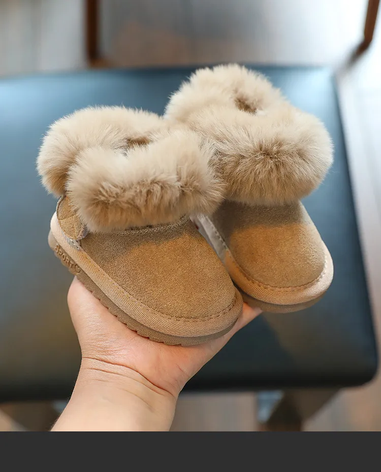 Scarpe invernali per bambini, solide, calde, in peluche, per neonati, da esterno, casual, da neve, morbide e antiscivolo, in pelliccia, in pelle scamosciata_voghion.com