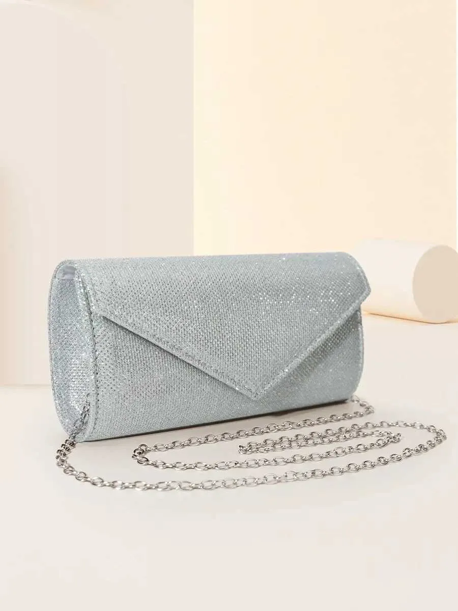 Womens envelope evening chain shoulder bag shiny sier long wallet womens wedding party clutch mini handbag Y241019_voghion.com