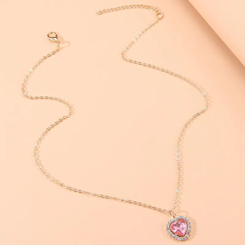 Collares colgantes de moda coreana con circonita rosa para mujer, gargantilla de cadena de clavícula dulce, joyería vintage Kpop_voghion.com