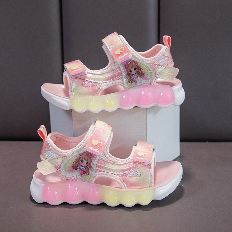 2024 Sandali da ragazza primaverili in pelle artificiale da spiaggia con velcro in gomma rosa viola stile principessa scarpe per bambini dei cartoni animati_voghion.com