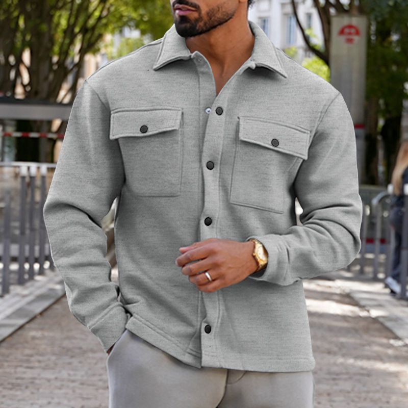 2024 Winter casual men's plush lapel top single breasted solid color slim fit jacket outer_voghion.com