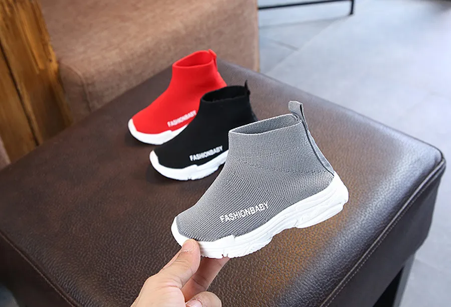 Tênis de cano alto infantil casual sem cadarço respirável meias infantis antiderrapantes botas de neve meninos meninas calçados esportivos tamanhos 21-30_voghion.com