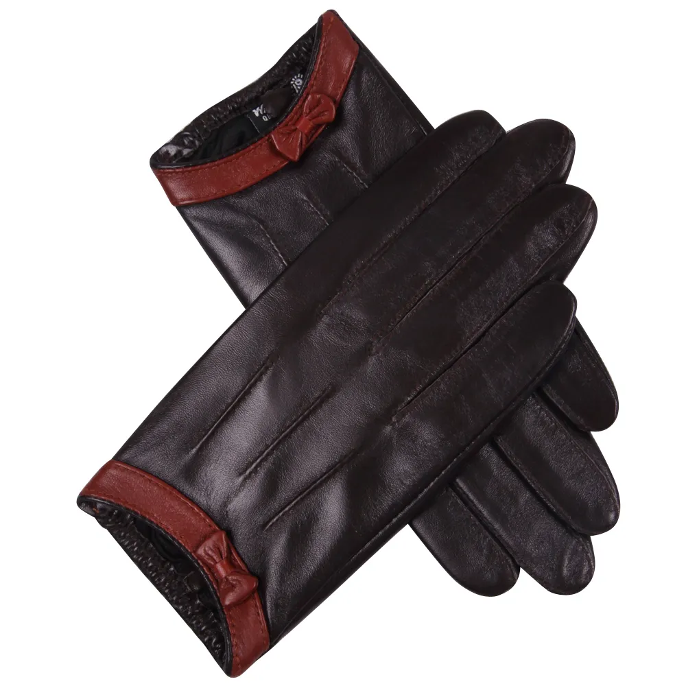 Moda-Couro Feminino Outono Inverno Estilo Fino Condução À Prova de Vento Mantenha Aquecido Couro Genuíno Pele de Carneiro Luvas Femininas_voghion.com