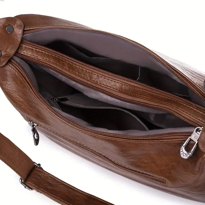 Borsa a tracolla Hobo retrò, grande capacità, casual, alla moda, in pelle PU, tinta unita, semplice e versatile da donna_voghion.com